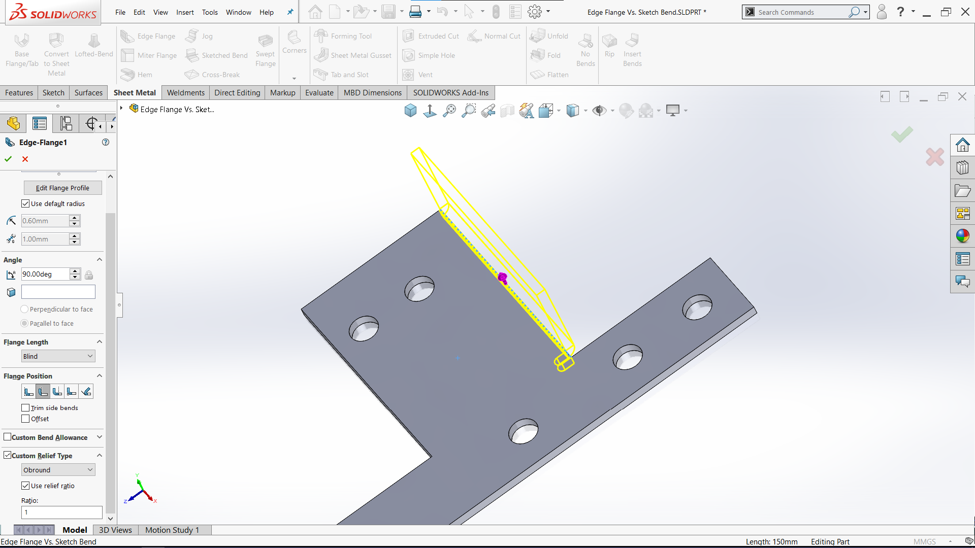 Tạo Góc Chấn Bằng Edge Flange Và Sketch Bend