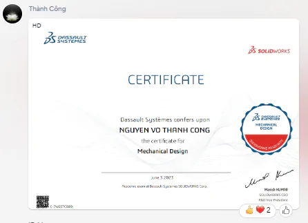 chứng chỉ SOLIDWORKS