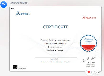 chứng chỉ SOLIDWORKS