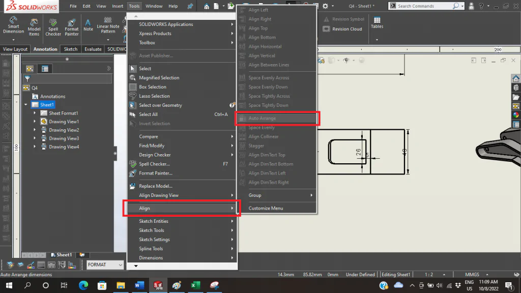 auto arrange dimension