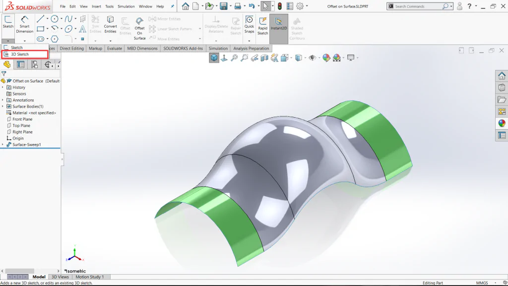 Offset on surface