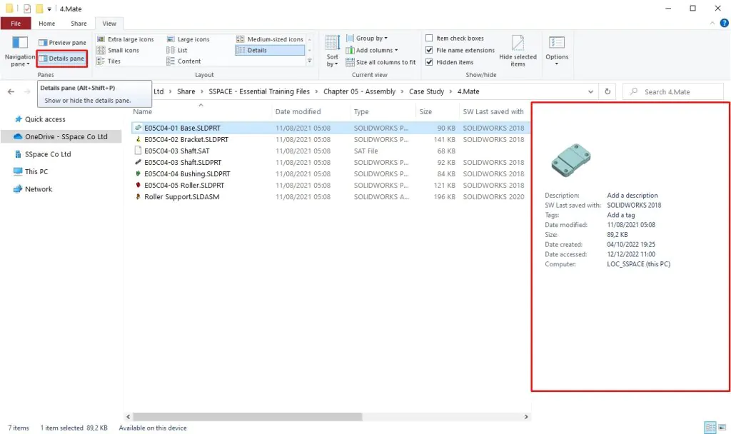 bảng điều khiển Detail pane