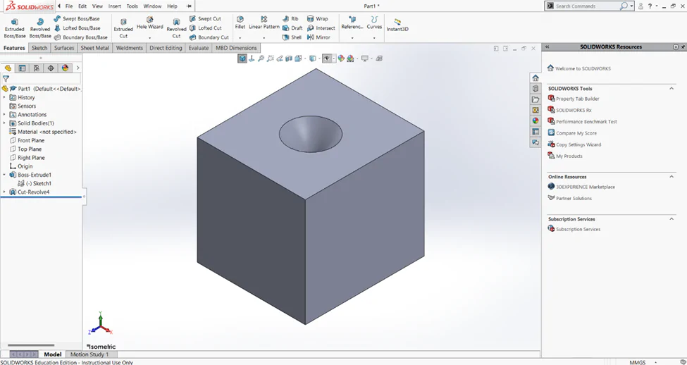 Kết quả của ứng dụng lệnh Revolved Cut