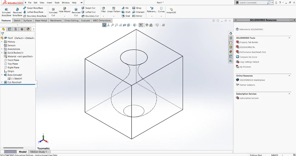 Kết quả của ứng dụng lệnh Revolved Cut