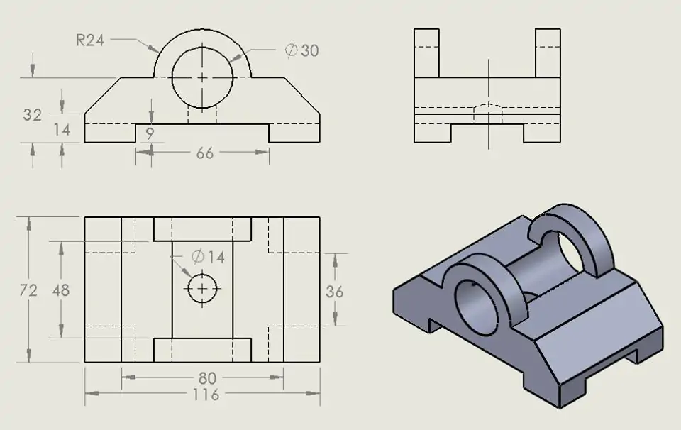 Bản vẽ kỹ thuật 2D tạo từ mô hình 3D trong SOLIDWORKS