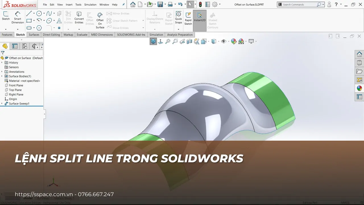Lệnh Split Line trong SOLIDWORKS: 3 kiểu chia mặt và ứng dụng